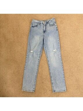 Sincerely Jules Womens Straight Leg Jeans Blue Denim Cotton 5-Pocket Distressed